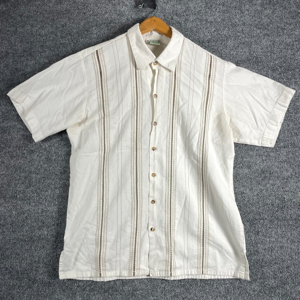 VTG Euan Jr Shirt Mens 38 Medium White Cotton Mexican Wedding Short Sleeve 90s